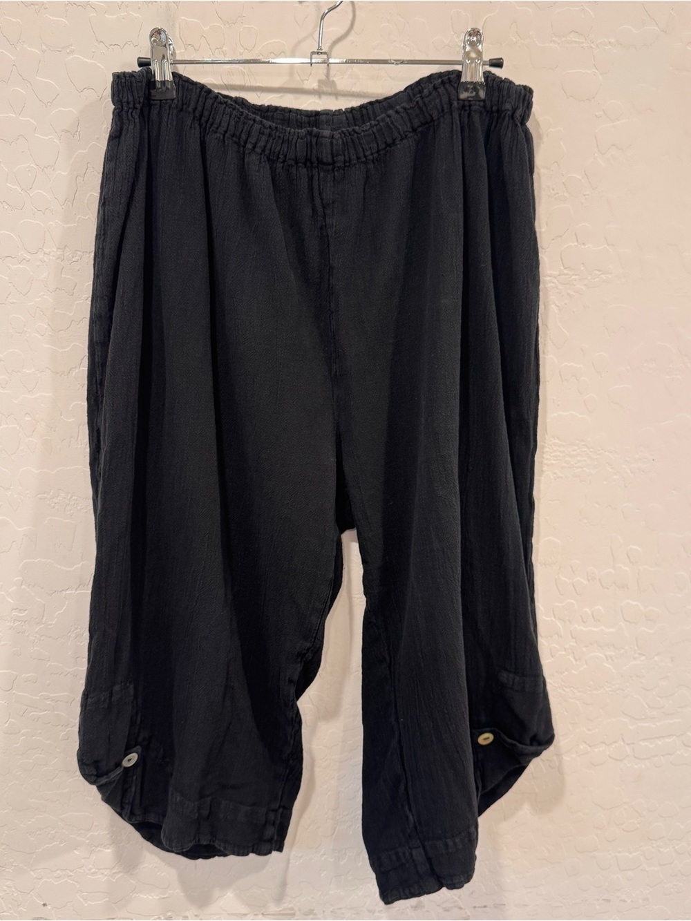 Oh My Gauze! Black Cropped Gauze Cropped Pants Womens 3 XXL Lagenlook Minimalist - Picture 2 of 7